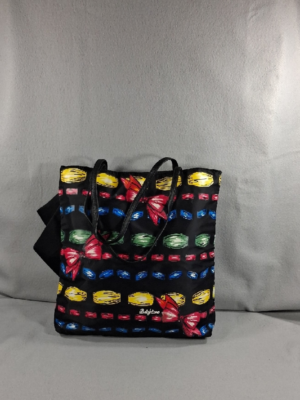 Brighton Black Tote with Large Bow and Multicolor Jewel Print - Picture 2 of 5
